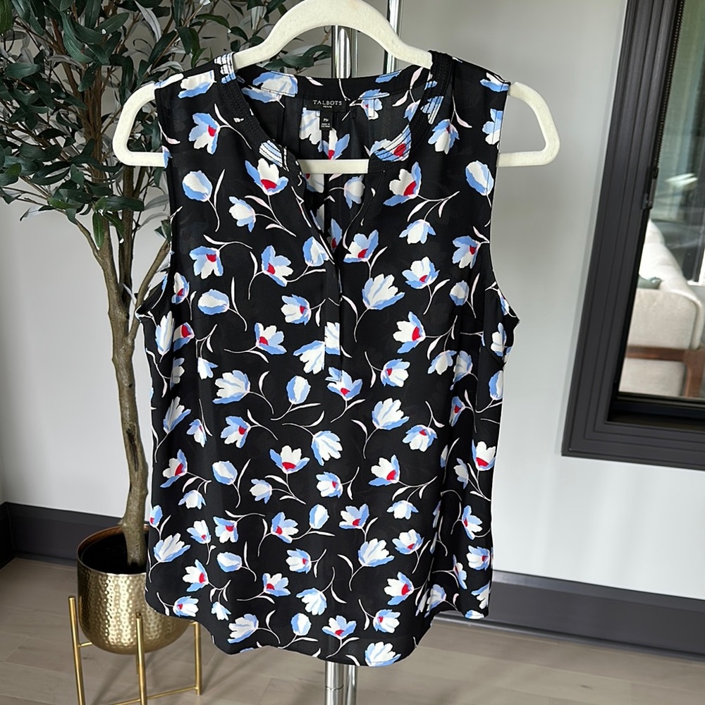 Talbots Black Sleeveless Blouse with Mandarin Collar